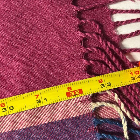 Cashmere Plaid Scarf Unisex with Fringe Purple Yellow Blue - Picture 5 of 6